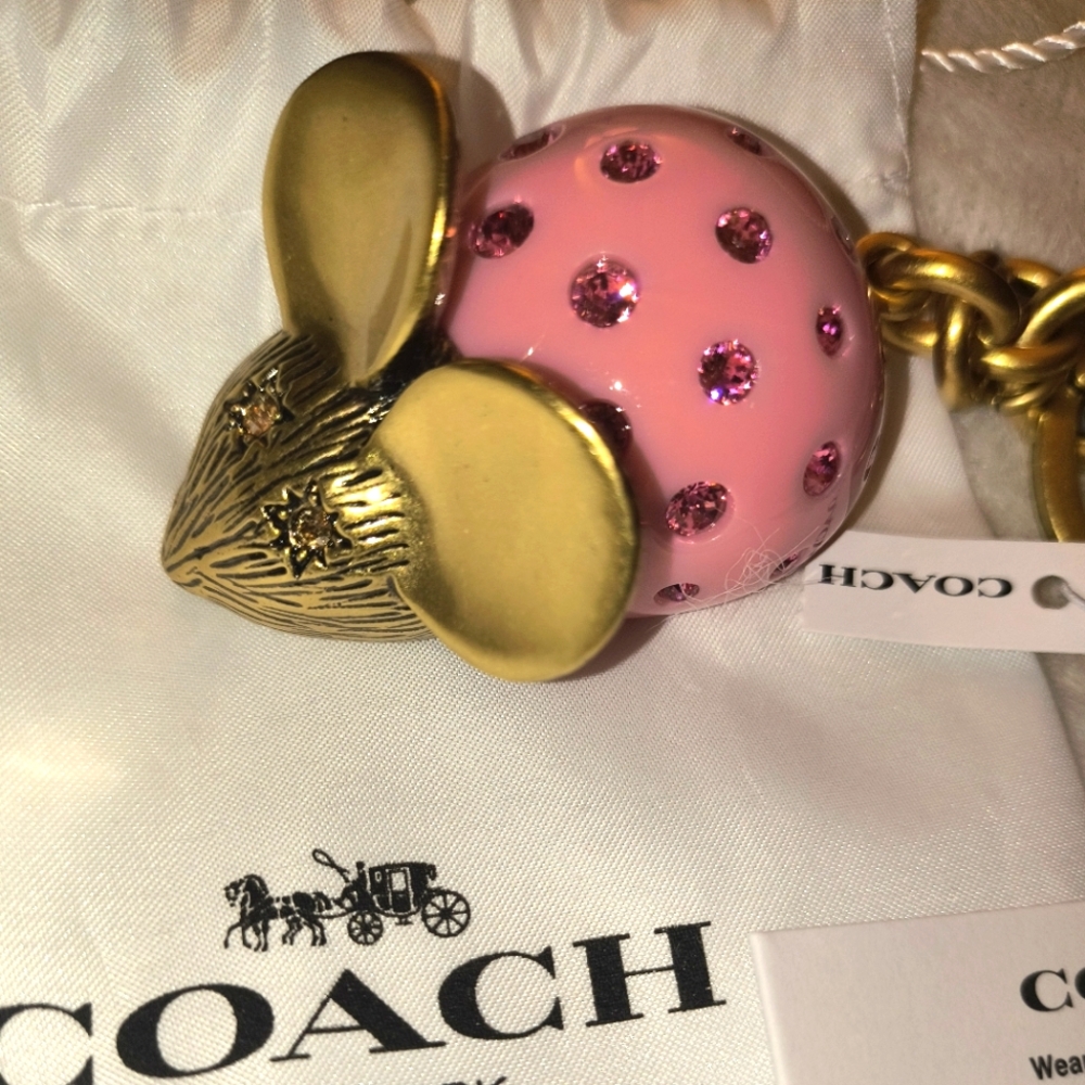 Coach pink and gold mouse purse charm key chain Like New
